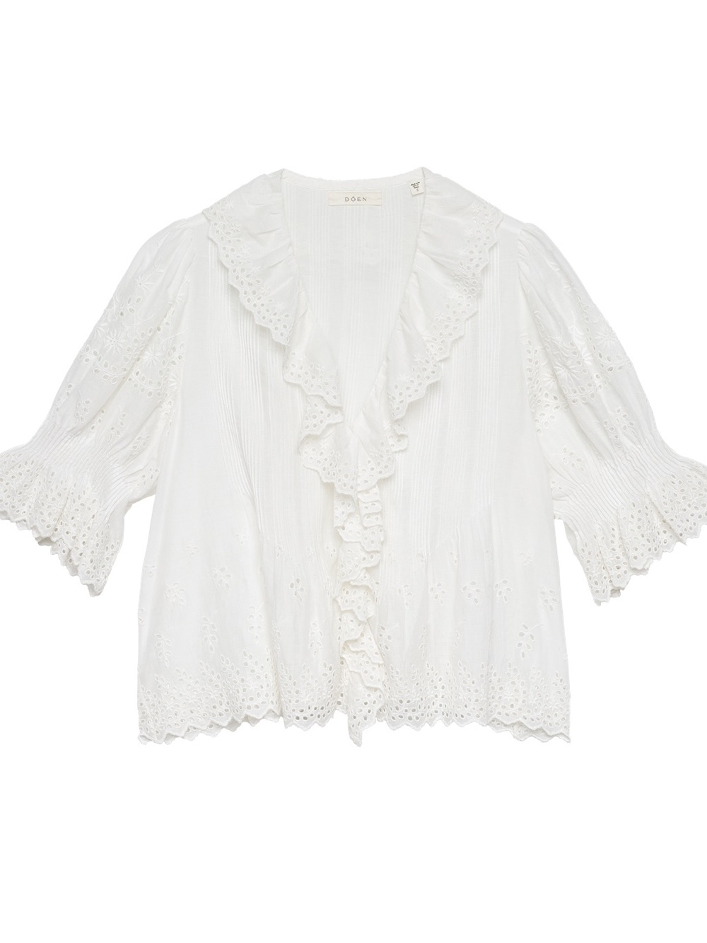 Doen HENRI Ruffle-Trim Blouse in Salt Eyelet - Picture 7 of 12